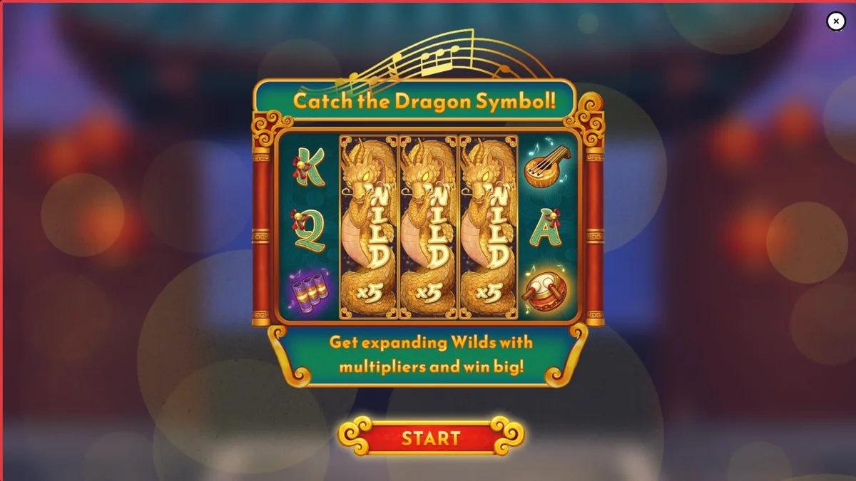 Pemandangan lembah kuil kuno dengan naga emas dalam slot Song for Dragon