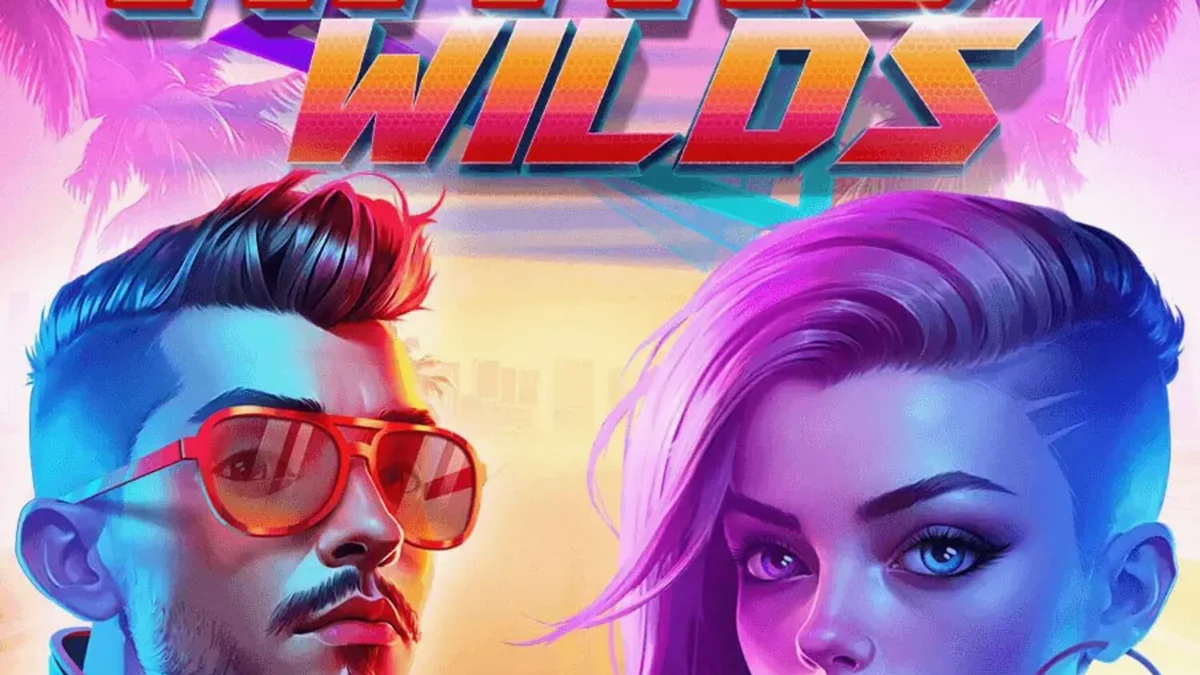 Tampilan visual slot Nitro Wilds dengan tema neon dan balap retro